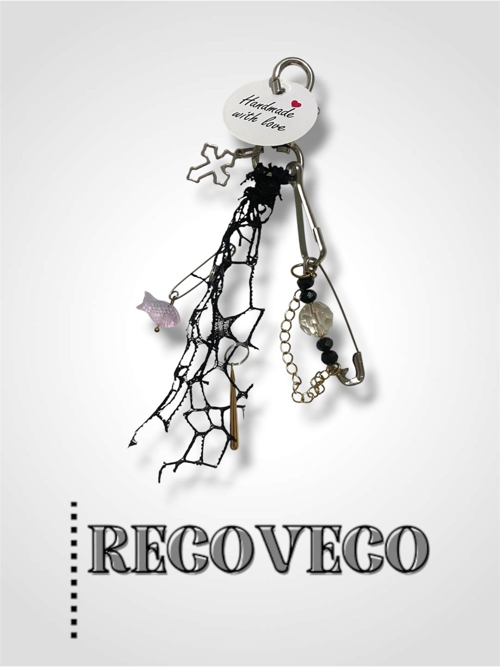 RECOVECO Handmade Black Lace & Mixed Charm Keychain